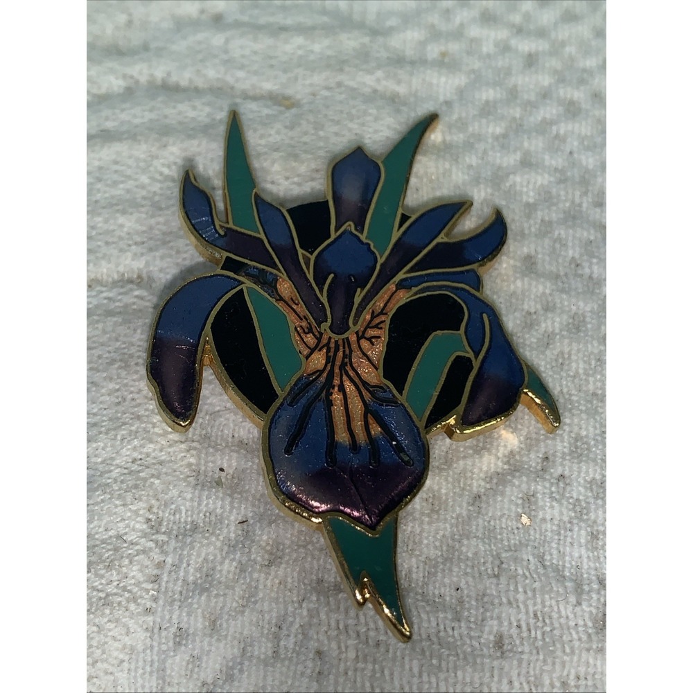 Vintage Cloisonné Enamel Iris Pin 1989 Pin William WM Spear Flower Orchid Brooch